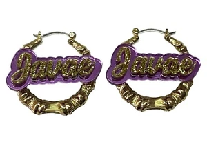 Bamboo Earrings Name Plate Personalized 1.5 2.5 3.5" Size Choice Custom LaserCut - Picture 1 of 12