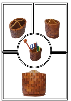 Natural Wooden Unique Pencil Holder/pen Desktop Organizer/ Make Up Container Box - Image 1 of 4