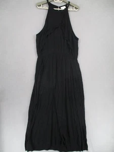Witchery Dress Womens 16 Black Halter Maxi Sleeveless Cut Out Frill Pleated - Picture 1 of 21