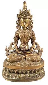 Deidad Budista Tibetana Amitabha El Buda de la Vida Infinita Latón 9"T x 6"W De Colección - Imagen 1 de 16