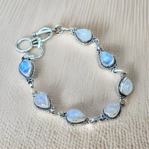 Pulsera hecha a mano de plata de ley 925 arco iris piedras preciosas joyería - Imagen 1 de 9