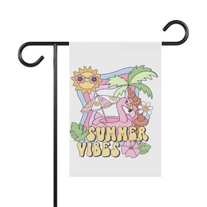 Summer vibes garden yard flag with flamingo and palm tree Garden lover gifts - Picture 1 of 9