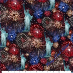 QT "ARTWORKS VII" 26433-X STATUE OF LIBERTY JULY 4TH FIREWORKS FABRIC  - Picture 1 of 3