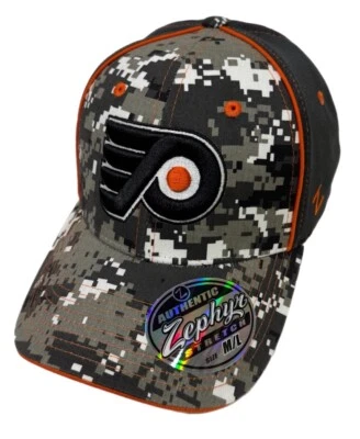 Zephyr NHL Philadelphia Flyers "Stunt” Digi Camo Curved Bill Stretch Fit Hat NWT - Image 1 of 4