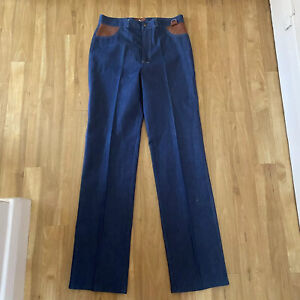 Skins & Things high waisted dark denim leather jeans cotton straight leg tall 14