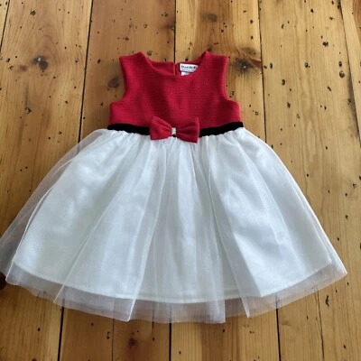 BLUEBERI BOULEVARD Girls Size 4 Holiday Dress Red Ivory  Black Tulle Glitter Bow - Image 1 of 4
