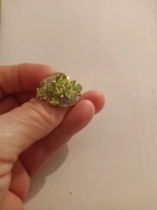Natural Peridot & Earth Mined Diamond Cluster Ring 10k 2-Tone Gold Size 8 - Picture 1 of 4