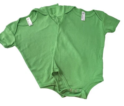 Lot 2 American Apparel Infant Baby Rib Short Sleeve One-Piece 3-6 Blanks Green — 第 1/2 张图片