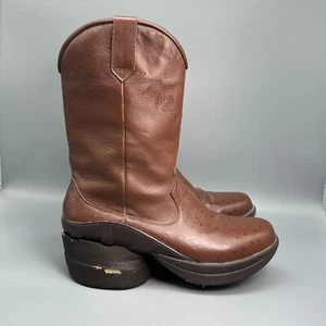 Z-Coil Women's 8 Brown Leather Cowboy Boots Round Toe Pull On Side Zip Western - Picture 1 of 11