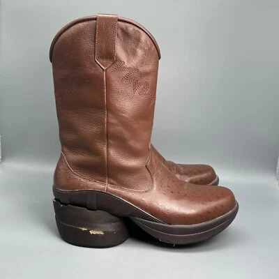 Z-Coil Women's 8 Brown Leather Cowboy Boots Round Toe Pull On Side Zip Western  - Image 1 of 4