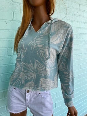 New! AQUA McQueen Hoodie Pullover Palm Tropical Blue Blouse Women Boutique S M L - Image 1 of 4