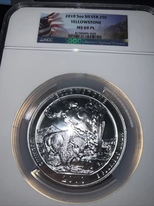 2010 5 Oz. American The Beautiful Yellowstone NGC  MS 69 PL , “Early Release “ - Picture 1 of 2