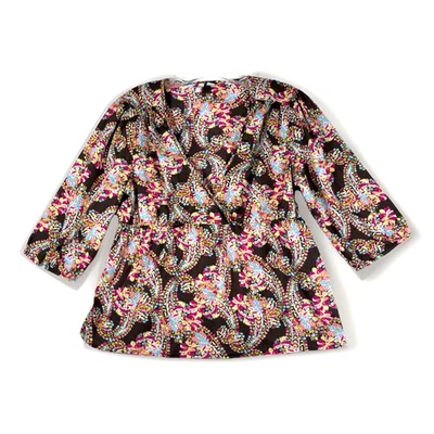 Top De Colección Y2K Antiguo Azul Marino Imitación Envolvente Talla L Babydoll Boho Campesino Pradera Cachemira Floral Foto 1 de 4