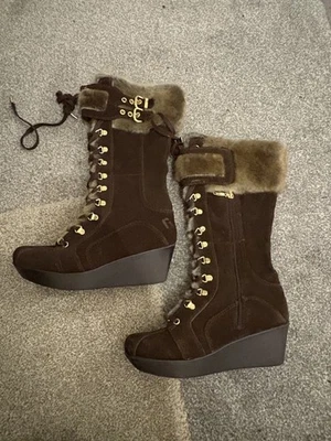 REPORT LADIES BROWN FUR KNEE BOOTS - image 1 of 4