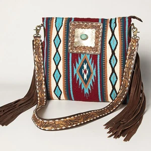 AD American Darling Large Crossbody Hand Tooled Saddle Blanket Genuine Leather - Picture 1 of 16