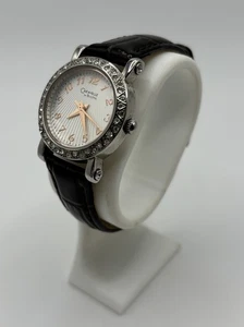 Ladies CARAVELLE Bulova Classic Silver Tone Watch, Crystal Accents, Leather Band - Picture 1 of 13
