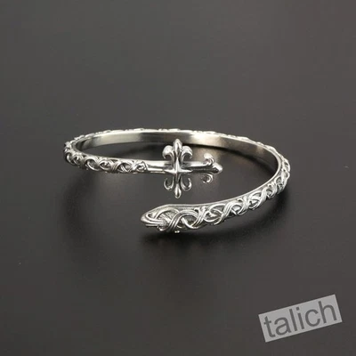 925 Sterling Silver Ornate Scrolls Cross Wrap Cuff Bracelet Adjustable Unique - Image 1 of 4