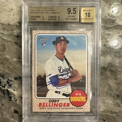 Cody Bellinger RC Auto 2017 Topps Heritage Real One Rookie Autograph Cubs BGS 10 - Image 1 of 2