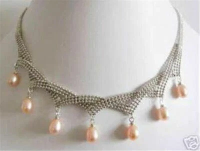 Красиво! 7-9 мм натуральный розовый Akoya жемчуг подвеска ожерелье AAA - Изображение 1 из 4