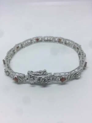 Amazing Classic 935 Silver Women's Red Ruby & White CZ Fabulous Awesome Bracelet - Image 1 of 4