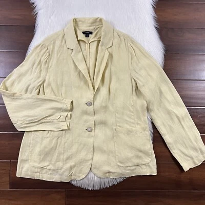 J. Jaqueta Blazer Crew Feminina Tamanho 14 Linho Amarelo Pálido Não Estruturada Longa Parke - Imagem 1 de 4