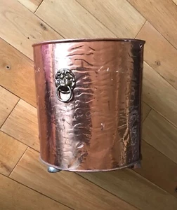 Vintage Copper Large Trough Tub Old Plant Pot Planter Brass Lion Handles 31cm H - Picture 1 of 12