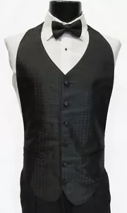 Mens Black 6 Button Front Openback Tuxedo Vest w Bow Tie Waiter Small / Medium - Picture 1 of 1