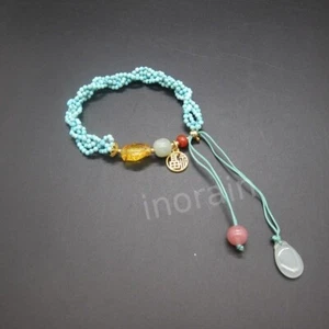 Natural Turquoise Amber Agate Weaved Beads Pull String Bracelet 天然松石琥珀蜜蜡手串 - Picture 1 of 9