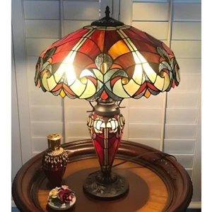 Tiffany Style Table Lamp Red Stained Glass Accent Reading Accent Lamp - Picture 1 of 5