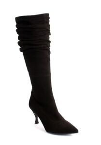 Gibellieri 775k Black Suede Slouchy Pointy Knee-High Heel Boots 36 / US 6