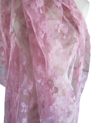 Mauve / Pink Floral Design Lace Fabric 1 Yard + 16" Piece - Image 1 of 4