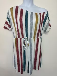 Bloomchic Size 14-16 Rainbow Striped Romper One Shoulder Drawstring Waist NWT - Picture 1 of 10