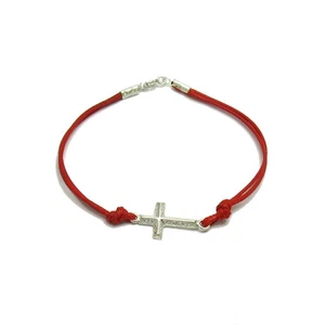 Silberarmband Kreuz 925 Silber Handgemacht Armband Rot 18cm Christlich Damen - Picture 1 of 2