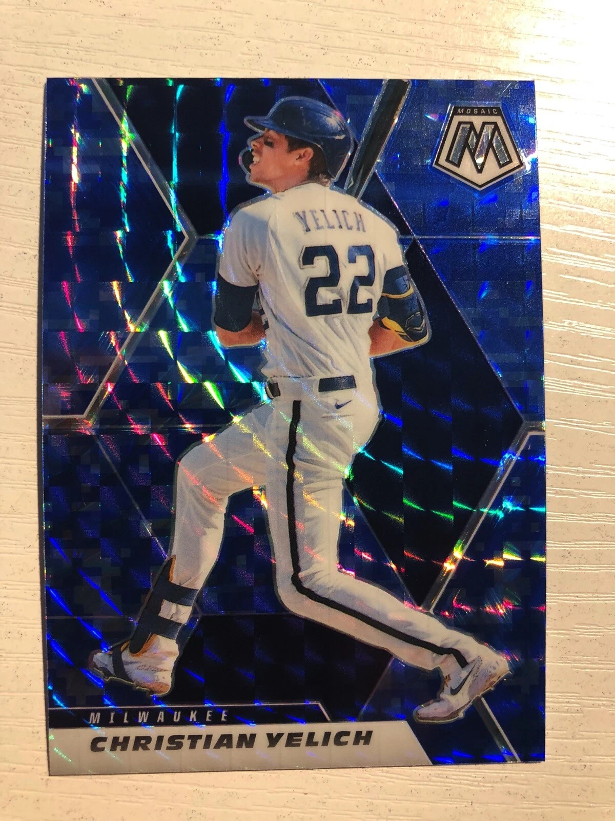 2021 Panini Mosaic Blue Prizm Christian Yelich Brewers 47