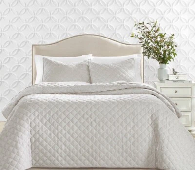 3 PC Charter Club Iridescent Velvet KING Coverlet/Quilt & King Shams SILVER NWT - Image 1 of 4