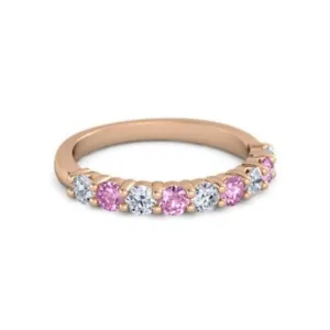 10K Rose Gold Round 2.5MM White Cz Pink Spinel Eternity  Women Ring - Picture 1 of 3