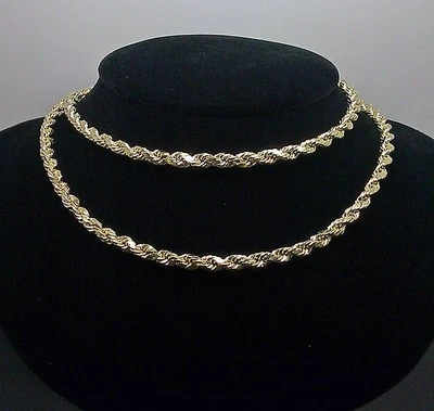 Cadena de cuerda de oro amarillo real de 10K corte diamante 4 mm 19" pulgadas  Foto 1 de 4