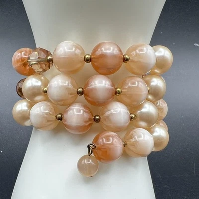 Винтажный Moonglow Lucite искусственного жемчуга и хрусталя бисером проволоки надежном браслет - Изображение 1 из 4