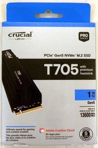SSD CRUCIAL T705 1To PCIe Gen5 NVMe M.2 / avec dissipateur thermique - Photo 1/8
