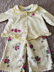 Pant & Top Outfit Knit Yellow Pink Flowers Sz 6-9 Mos Mini Wear VTG - Bild 1 von 6