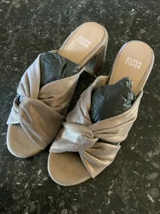 Eileen Fisher Vow Metalic Block Sandals Gray Size 7 1/2 NEW MSRP $225 - Picture 1 of 6
