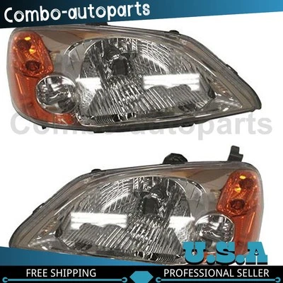 Left Right Headlight Assembly TYC 2 PCS Fits 2001-2003 Honda Civic - Image 1 of 3