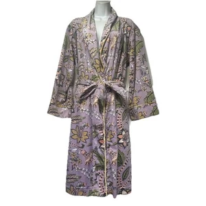 World Market blue floral Robe Long Sleeve Floral Tie OS One Size - Picture 1 of 6
