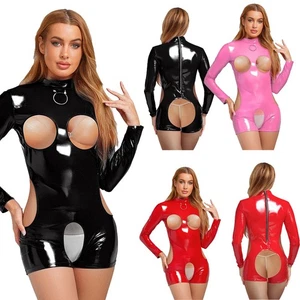 Sexy Women's Wetlook Patent Leather Bodysuit Clubwear Costume Jumpsuit Catsuit - Imagen 1 de 37
