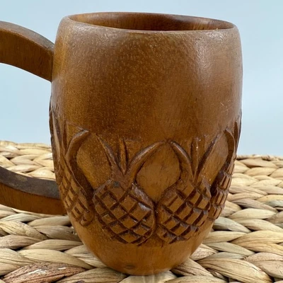 Taza de madera vintage tallada a mano diseño piña taza de madera cabaña rústica decoración Tiki Foto 1 de 4
