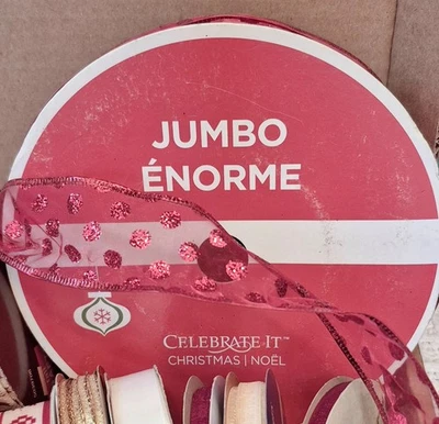 Lot of 20 Christmas Ribbon, Wired, Glitter, Sheer, Plaid, Red, Gold, New/Used - Image 1 of 4