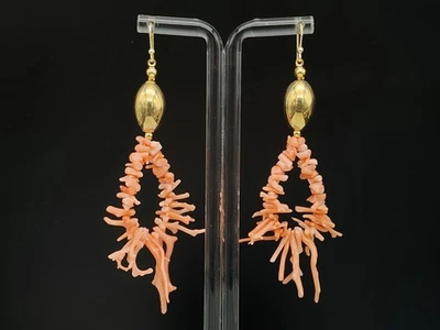Orecchini donna vero corallo rosa  monachella argento 925 oro fatti in Italia - Immagine 1 di 4