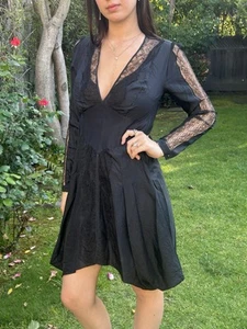 Antonio Berardi Italy M Silk Dress With Lace Navy Black Excellent Sexy - Picture 1 of 13