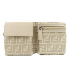 Authentic FENDI Zucca Canvas Leather Waist Bag Body Bag 7VA280 Beige Used F/S