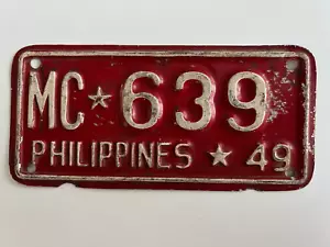 1949 Philippines Motorcycle License Plate RARE 100% All Original - Picture 1 of 2